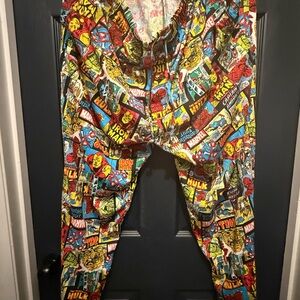 Multicolored Marvel bottom pajamas with a superhero vibe